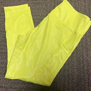 Zyia Active Neon Yellow Metallic Pocket Light n Tight Hi-Rise 7/8 24” Size 14-16